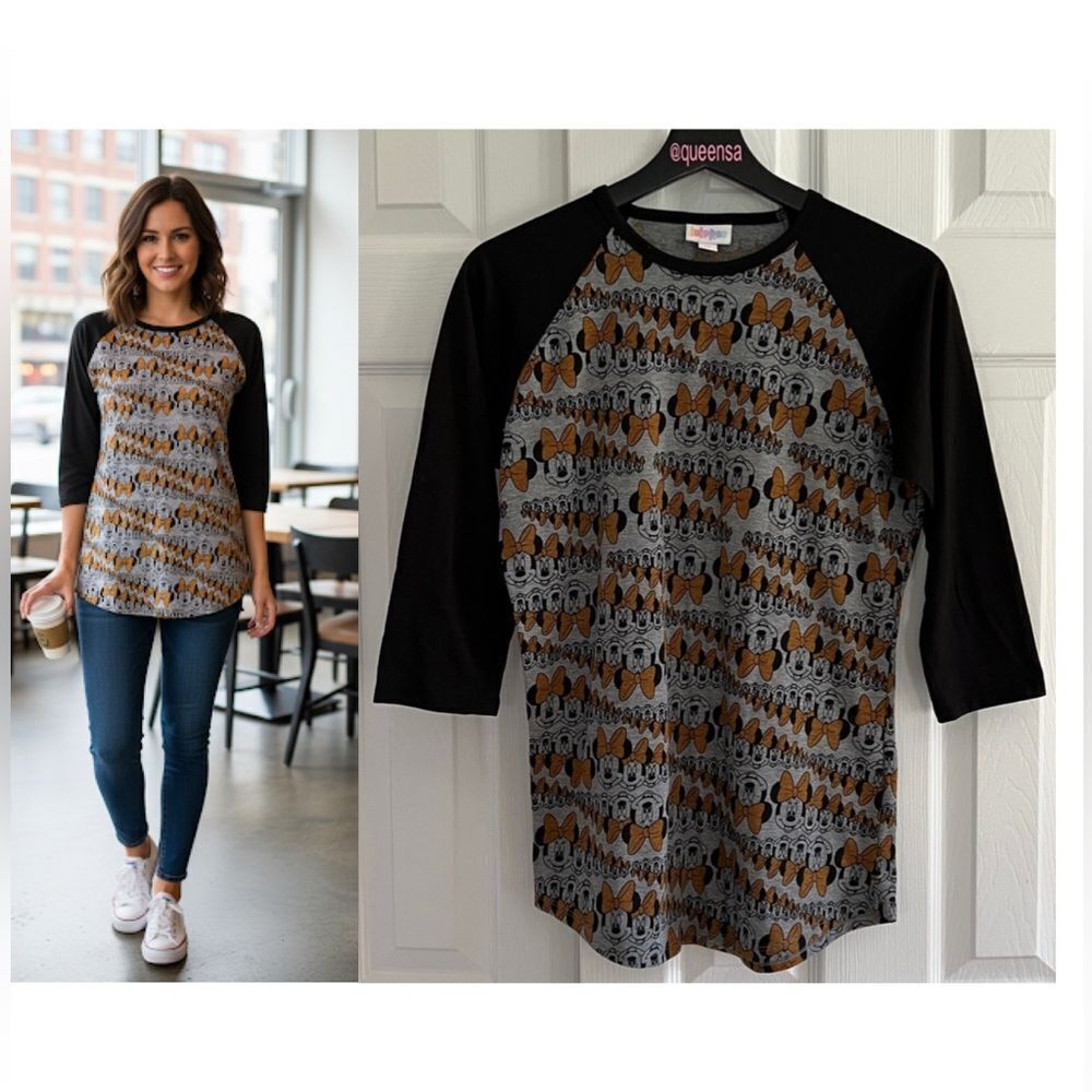 LuLaRoe Disney Randy Top Minnie with Orange on gray Size XS